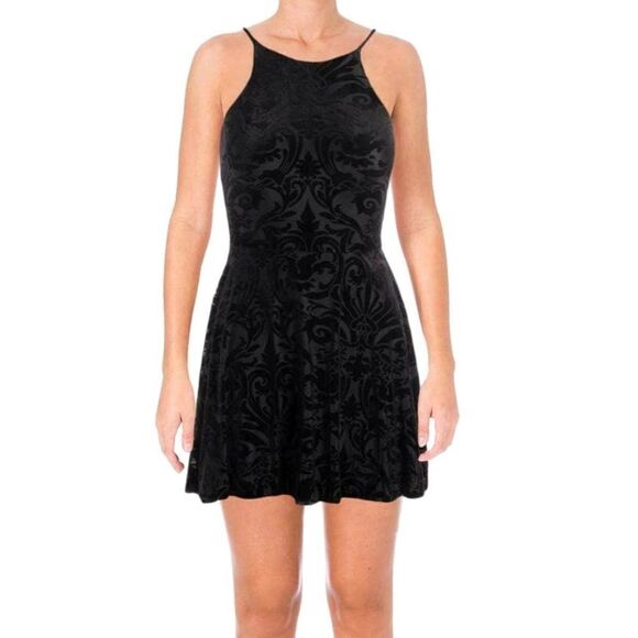 AQUA Sleeveless Black Burnout Velvet Pattern Little Black Dress S - Picture 1 of 13